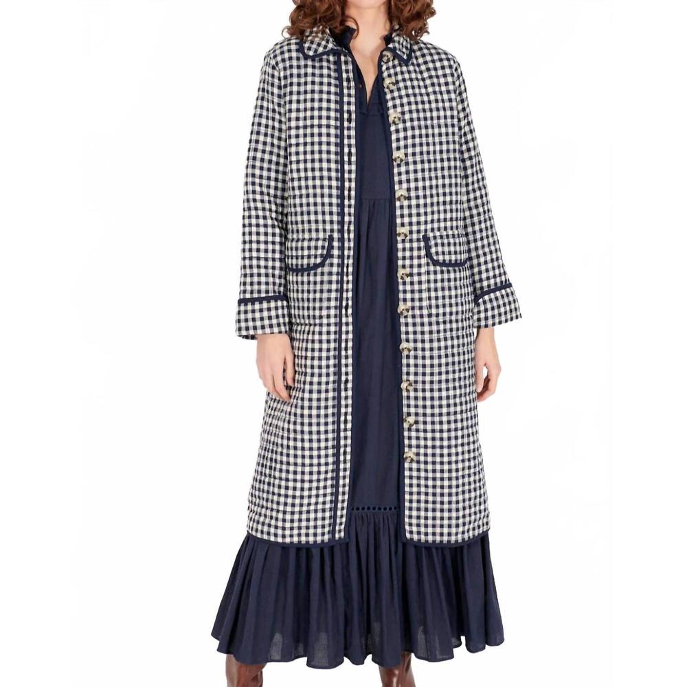 NEW NEVE & NOOR lilibet quilted gingham jacket in indigo/ivory